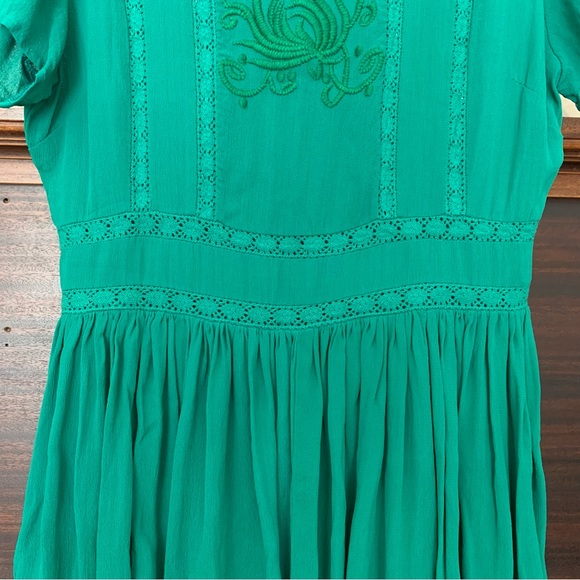 Asos - Embroidered, Emerald Green, Short-Sleeve Dress, Size 6 - Picture 6 of 13